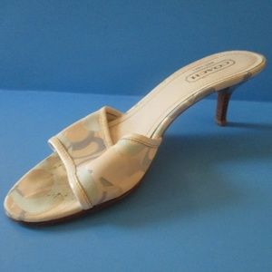 COACH Pastel Blue Cream Slides Stacked Heels